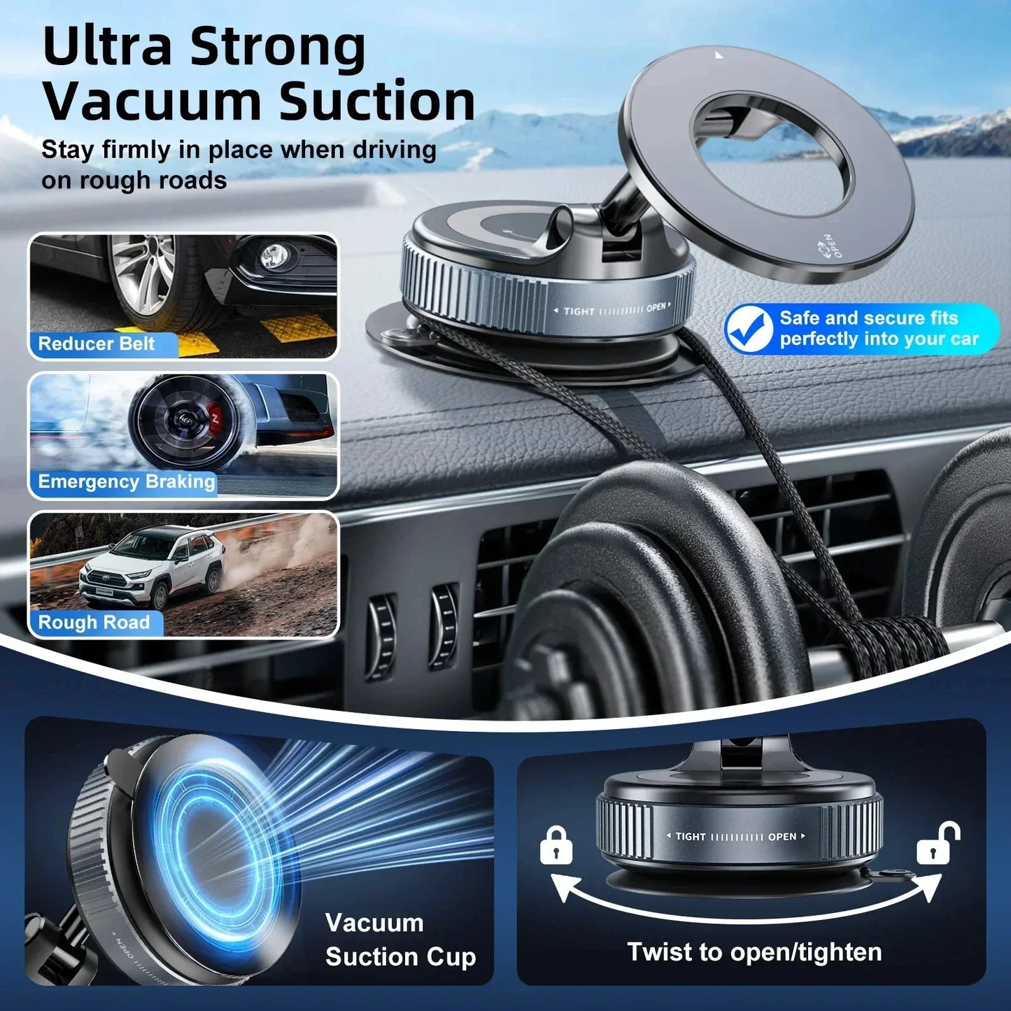 Universal Magnetic Car Phone Mount - 360° Adjustable Dashboard Holder with Strong Suction
